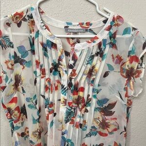 Daniel Rainn Floral Blouse - Red, Blue, Green